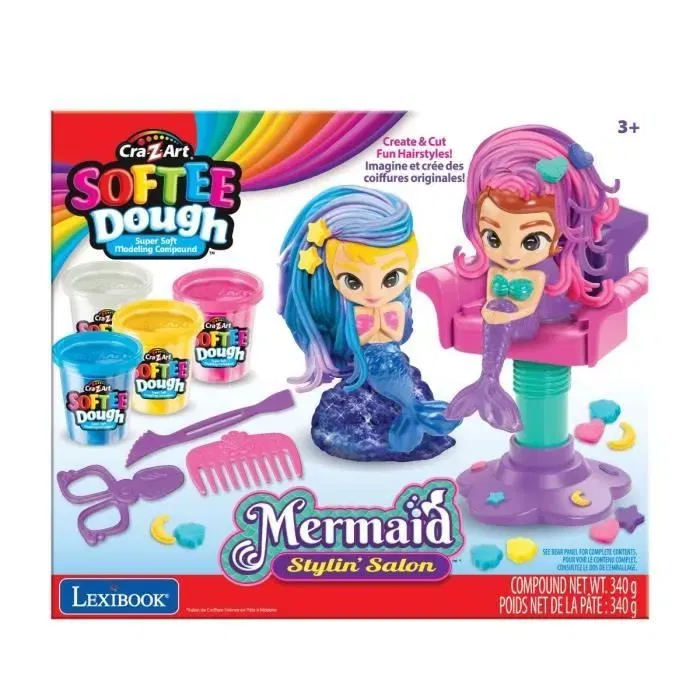 Crazart LEXIBOOK LEX3380743110110 Peluquería de Sirena Brillante en Play-Doh Suave y Moldeable