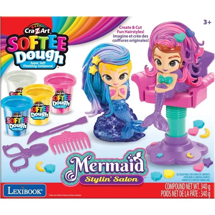 Crazart LEXIBOOK LEX3380743110110 Peluquería de Sirena Brillante en Play-Doh Suave y Moldeable