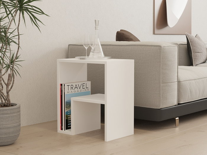 Hanah Home Mesa Auxiliar Yepa Blanca con Estantes, Diseño Moderno Escandinavo, Tablero Melamina 18mm, Blanco