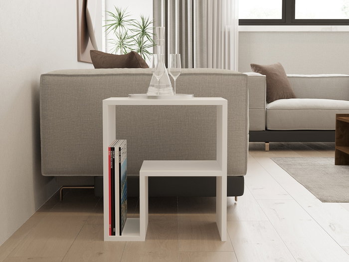 Hanah Home Mesa Auxiliar Yepa Blanca con Estantes, Diseño Moderno Escandinavo, Tablero Melamina 18mm, Blanco