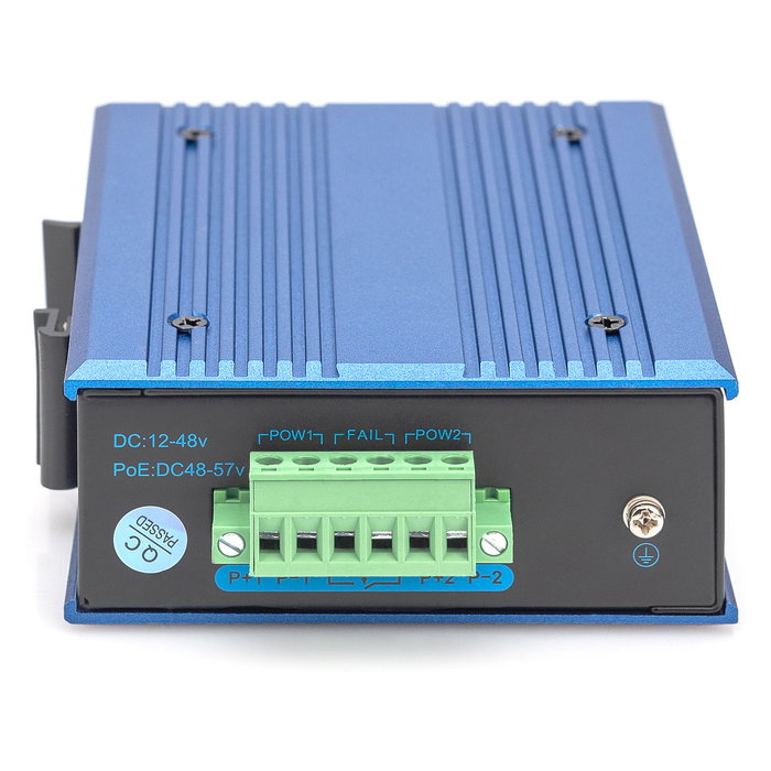 Digitus Switch de Red Industrial 5 Puertos Gigabit, 4 Puertos PoE+ (30W c/u), Unmanaged, 10 Gbps, Montaje Pared/DIN, Negro/Azul, DN-651120