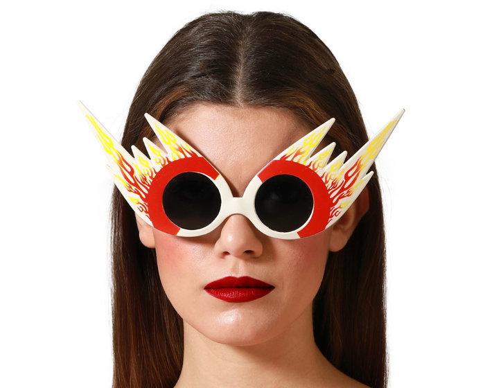 Atosa Gafas Rockeras de Fiesta con Diseño de Llamas Rojas y Amarillas sobre Montura Blanca Atosa Gafas Rockeras de Fiesta con Diseño de Llamas Rojas y Amarillas sobre Montura Blanca