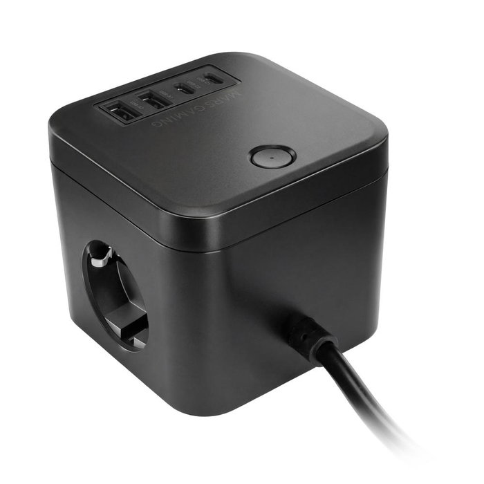Mars Gaming MDCUBE35 Cargador de Pared 35W con GaN - 3 Enchufes SCHUKO + 2 USB-C + 2 USB-A, Negro, 1.8 m Cable, Botón ON/OFF Mars Gaming MDCUBE35 Cargador de Pared 35W con GaN - 3 Enchufes SCHUKO + 2 USB-C + 2 USB-A, Negro, 1.8 m Cable, Botón ON/OFF