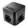 Mars Gaming MDCUBE35 Cargador de Pared 35W con GaN - 3 Enchufes SCHUKO + 2 USB-C + 2 USB-A, Negro, 1.8 m Cable, Botón ON/OFF