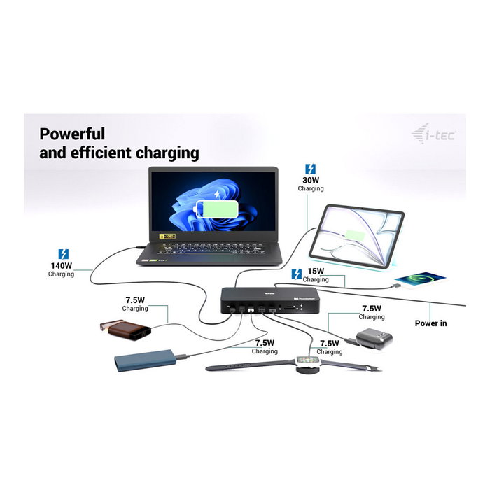 I-Tec Thunderbolt 5 Triple Display Docking Station, M.2 SSD, 6x USB, 2.5GLAN, PD 140W, Negro