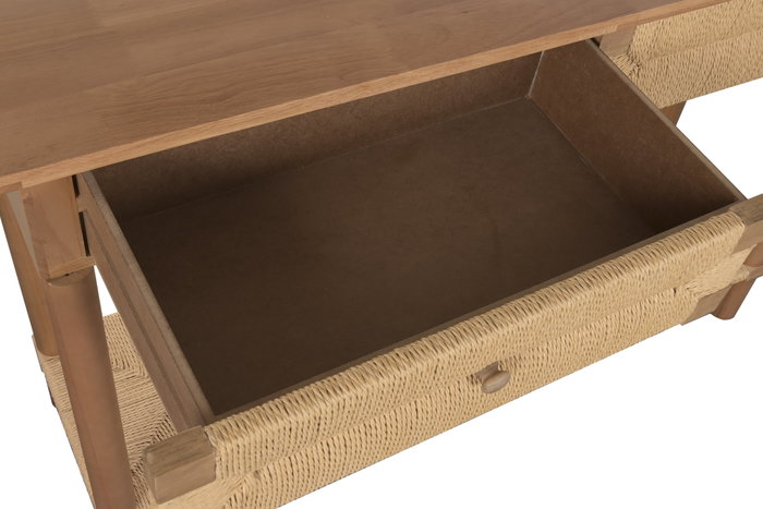 DKD Home Decor Consola Cottage con 2 Cajones y Estante, Natural, Abeto y Rattan, 120 x 35 x 81 cm