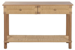 DKD Home Decor Consola Cottage con 2 Cajones y Estante, Natural, Abeto y Rattan, 120 x 35 x 81 cm