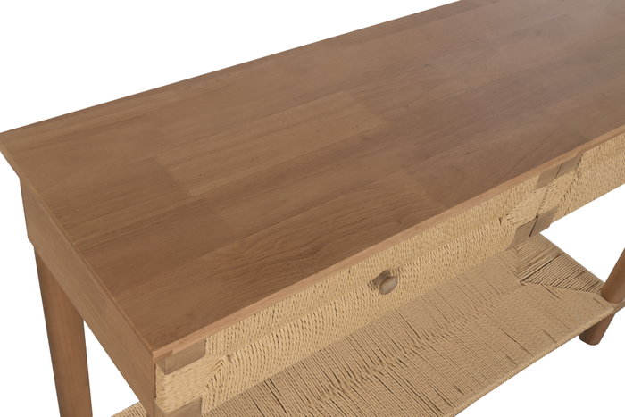 DKD Home Decor Consola Cottage con 2 Cajones y Estante, Natural, Abeto y Rattan, 120 x 35 x 81 cm