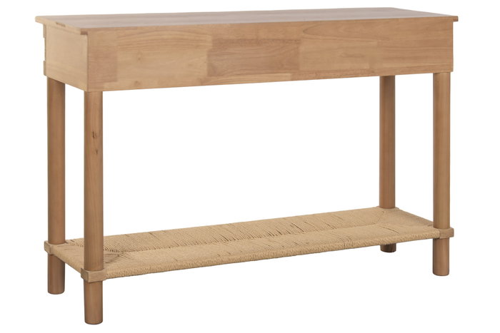 DKD Home Decor Consola Cottage con 2 Cajones y Estante, Natural, Abeto y Rattan, 120 x 35 x 81 cm
