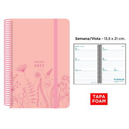 Senfort Agenda Anual 2027 Foam Spring con Tapa de Espuma Rosa Pastel