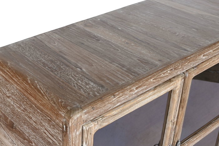 DKD Home Decor Buffet de Teca Reciclada y Cristal Natural