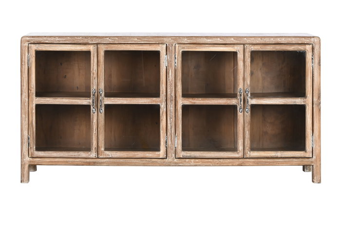 DKD Home Decor Buffet de Teca Reciclada y Cristal Natural