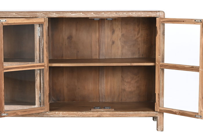DKD Home Decor Buffet de Teca Reciclada y Cristal Natural
