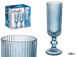 VIVALTO Copa Cava Azul Oscuro con Rayas 160 ml - Dimensiones 6x18.5x6 cm (Set de 24)