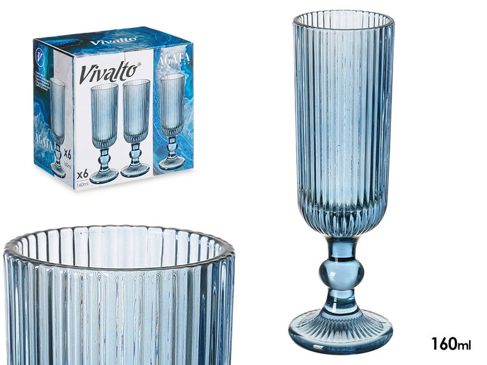 VIVALTO Copa Cava Azul Oscuro con Rayas 160 ml - Dimensiones 6x18.5x6 cm (Set de 24) VIVALTO Copa Cava Azul Oscuro con Rayas 160 ml - Dimensiones 6x18.5x6 cm (Set de 24)