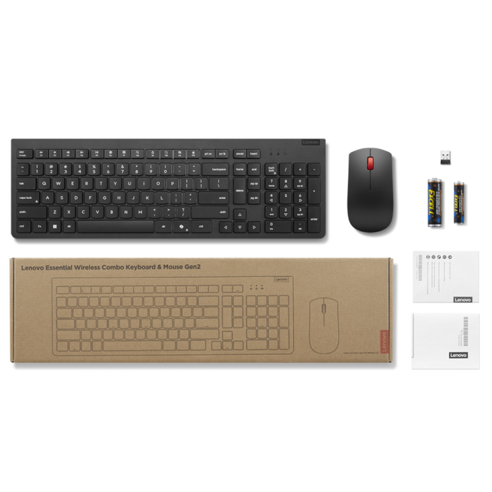 Lenovo Essential Kit Teclado y Ratón Inalámbrico 2.4 GHz con Tecla Copilot, Teclado Español QWERTY 105 Teclas y Ratón 1600 DPI, Negro