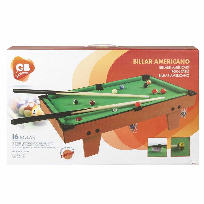 CB Games Mesa de billar de madera 62x36x15 cm