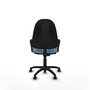 Silla de oficina Algarra con mecanismo Contacto permanente básico tapizada con Tela color Azul cielo. Equipada con Base poliamida negra, Brazos fijos y Ruedas de parqué