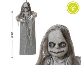 Decoración Halloween Niña Fantasma Iluminada 90 cm Figura Silenciosa Con Luz Tenue Para Estanterías Y Habitaciones