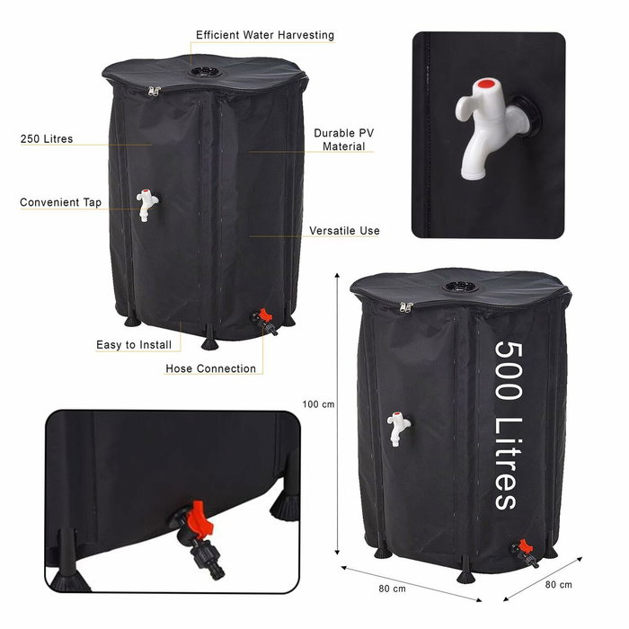 Ipae Progarden Depósito plegable recolector de agua de lluvia 500 l, ø80 x 100 cm