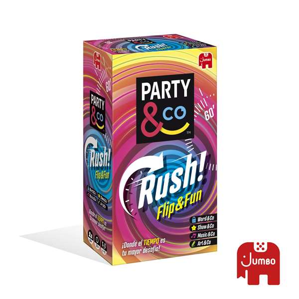 Diset Party & Co. Rush - Juego de Mesa Familiar en Español, de Desafíos a Contrareloj, de 4 Jugadores, Edad +14, con Tablero, Cartas, Pizarra y Reloj de Arena
