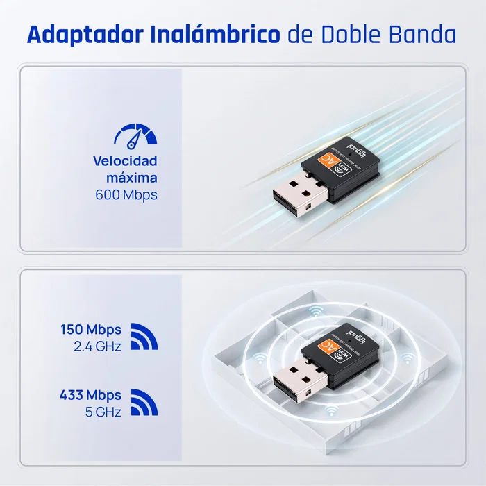 Iggual Adaptador WiFi USB 600 Mbps Doble Banda IGG320471