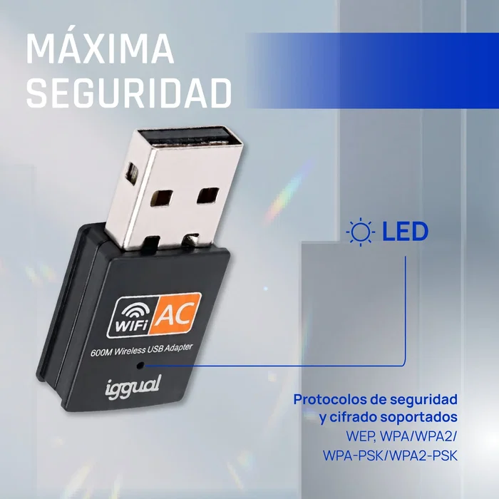 Iggual Adaptador WiFi USB 600 Mbps Doble Banda IGG320471