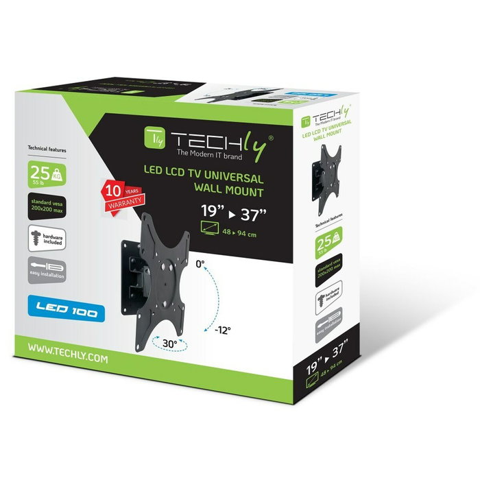 Techly Soporte de Pared para LED/LCD de 19-37 pulgadas con Tilt 1 y Swivel, Negro