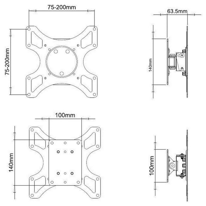 Techly Soporte de Pared para LED/LCD de 19-37 pulgadas con Tilt 1 y Swivel, Negro