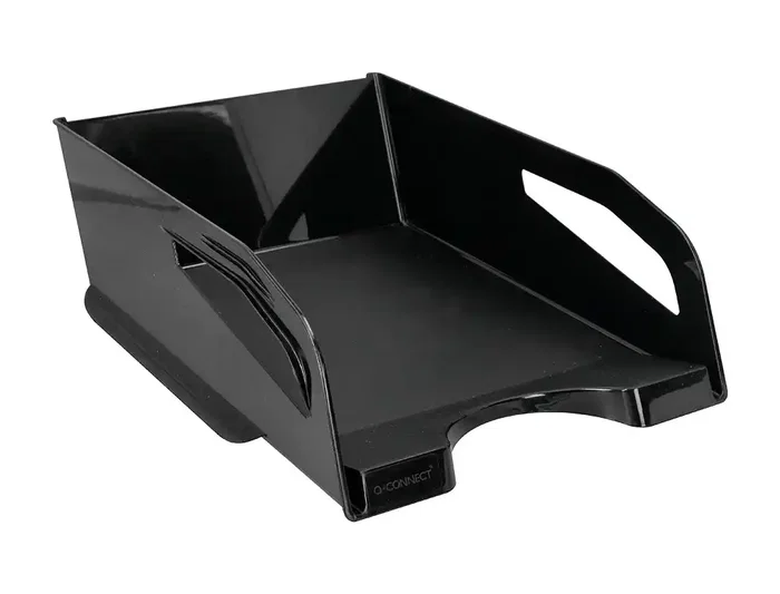 Q-connect Bandeja sobremesa plástico gran capacidad con asa negro opaco 386x270x115mm