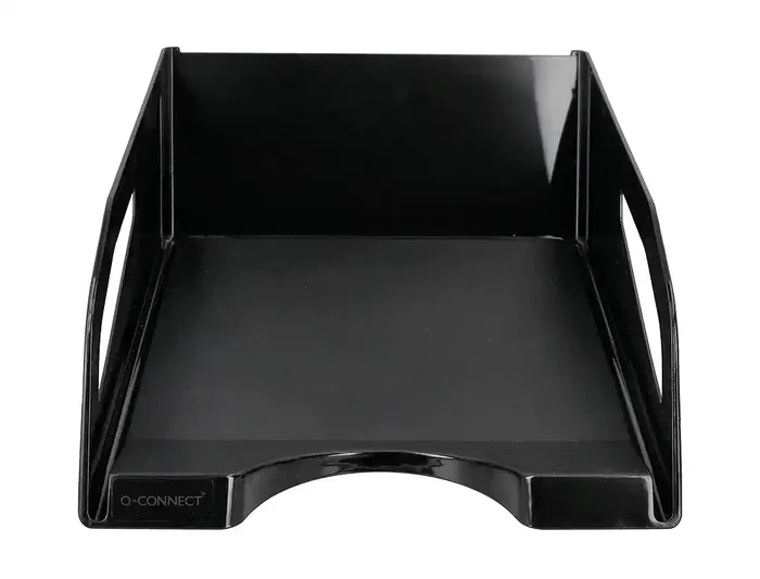 Q-connect Bandeja sobremesa plástico gran capacidad con asa negro opaco 386x270x115mm