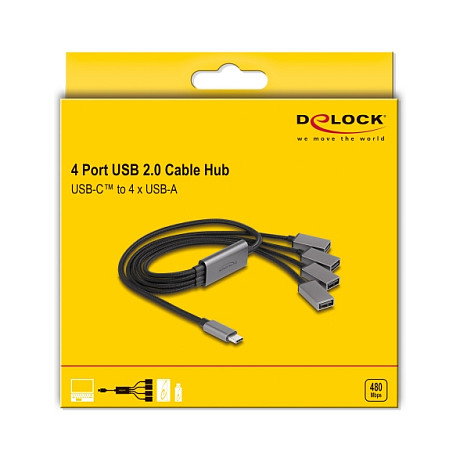 DeLOCK Concentrador 4 Puertos USB 2.0 con Conector USB Type-C 60 cm