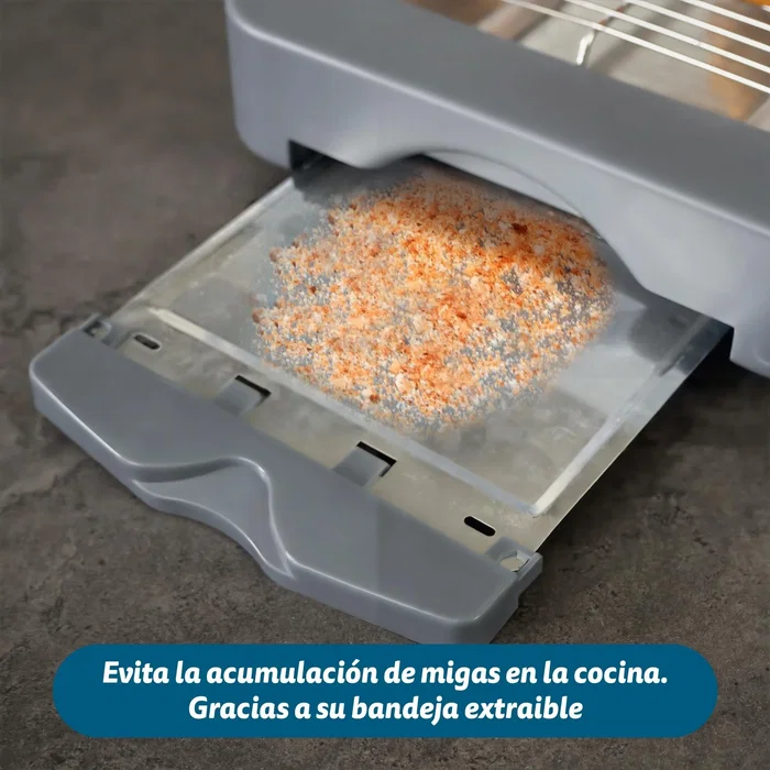 Grunkel TSP-G2 Tostador Plano, 4 Rebanadas, 600W, con Temporizador Ajustable y Bandeja Recogemigas, Color Gris y Acero Inoxidable