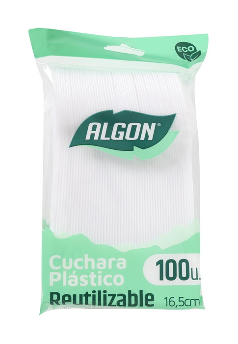Algon Set de 100 Cucharas Ecológicas Desechables de 16.5 cm - Cubiertos de Plástico Biodegradable (20 Unidades)