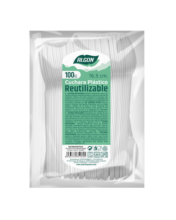Algon Set de 100 Cucharas Ecológicas Desechables de 16.5 cm - Cubiertos de Plástico Biodegradable (20 Unidades)