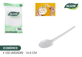 Algon Set de 100 Cucharas Ecológicas Desechables de 16.5 cm - Cubiertos de Plástico Biodegradable (20 Unidades)