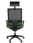 Silla de oficina Horna con mecanismo Sincro tapizada con Tela color Pistacho y malla color Negro. Equipada con lumbar 1D, Brazos 1D, Cabecero Fijo y Ruedas de parqué