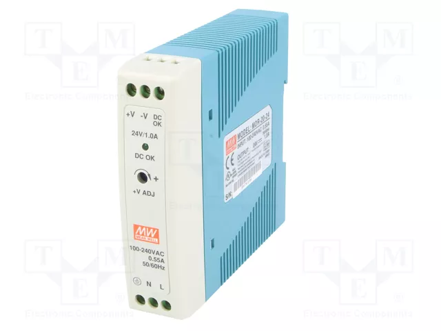 MEAN WELL MDR-20-24 Fuente de alimentación de impulso 24W 24VDC 1A para carril DIN MEAN WELL MDR-20-24 Fuente de alimentación de impulso 24W 24VDC 1A para carril DIN
