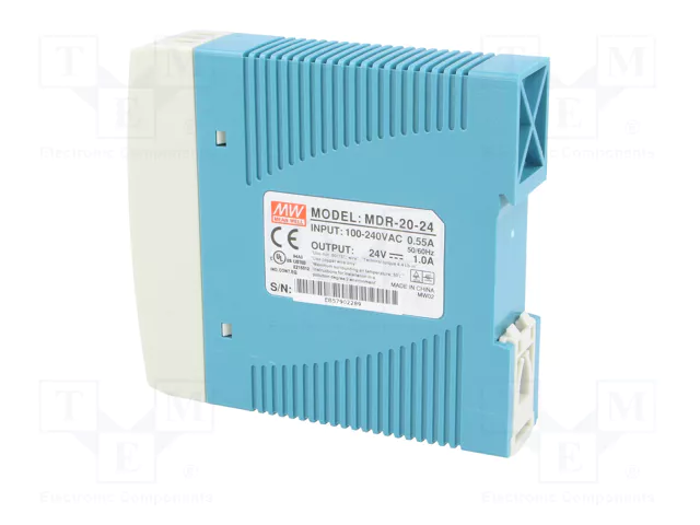 MEAN WELL MDR-20-24 Fuente de alimentación de impulso 24W 24VDC 1A para carril DIN MEAN WELL MDR-20-24 Fuente de alimentación de impulso 24W 24VDC 1A para carril DIN