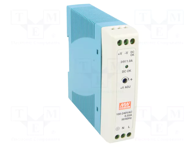 MEAN WELL MDR-20-24 Fuente de alimentación de impulso 24W 24VDC 1A para carril DIN MEAN WELL MDR-20-24 Fuente de alimentación de impulso 24W 24VDC 1A para carril DIN