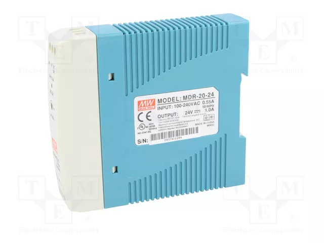 MEAN WELL MDR-20-24 Fuente de alimentación de impulso 24W 24VDC 1A para carril DIN MEAN WELL MDR-20-24 Fuente de alimentación de impulso 24W 24VDC 1A para carril DIN