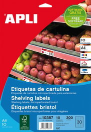 APLI Etiquetas de Cartulina A4 para Estanterías 67x25,4 mm