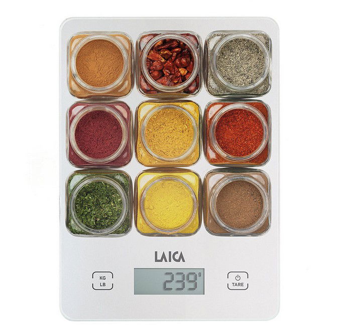 Laica KS1040 Báscula de Cocina Digital, Capacidad 5kg, Vidrio Templado, Blanco