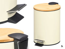 Berilo Papelera Metal con Tapa de Bambú 3L Beige 21 x 23.5 x 17 cm (Set de 4)