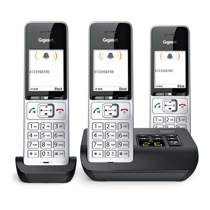 Gigaset COMFORT 500A trio Teléfono DECT/analógico con manos libres y contestador automático, Negro Plata