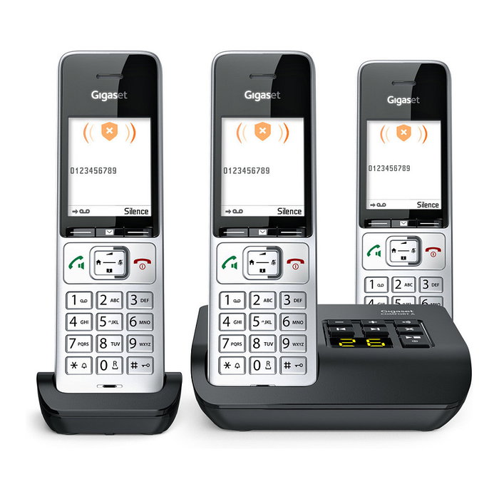 Gigaset COMFORT 500A trio Teléfono DECT/analógico con manos libres y contestador automático, Negro Plata