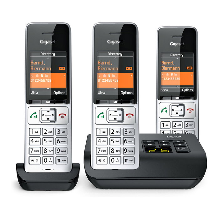 Gigaset COMFORT 500A trio Teléfono DECT/analógico con manos libres y contestador automático, Negro Plata