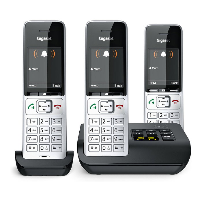 Gigaset COMFORT 500A trio Teléfono DECT/analógico con manos libres y contestador automático, Negro Plata