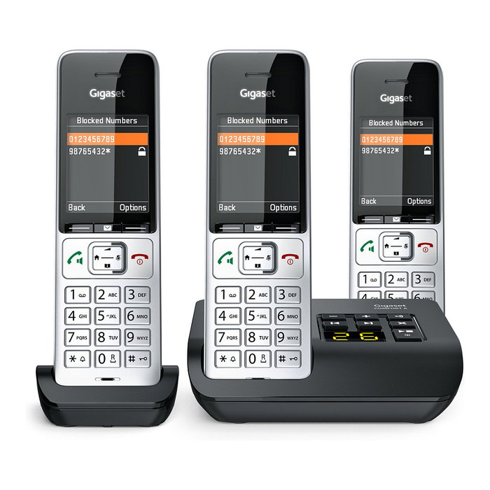Gigaset COMFORT 500A trio Teléfono DECT/analógico con manos libres y contestador automático, Negro Plata