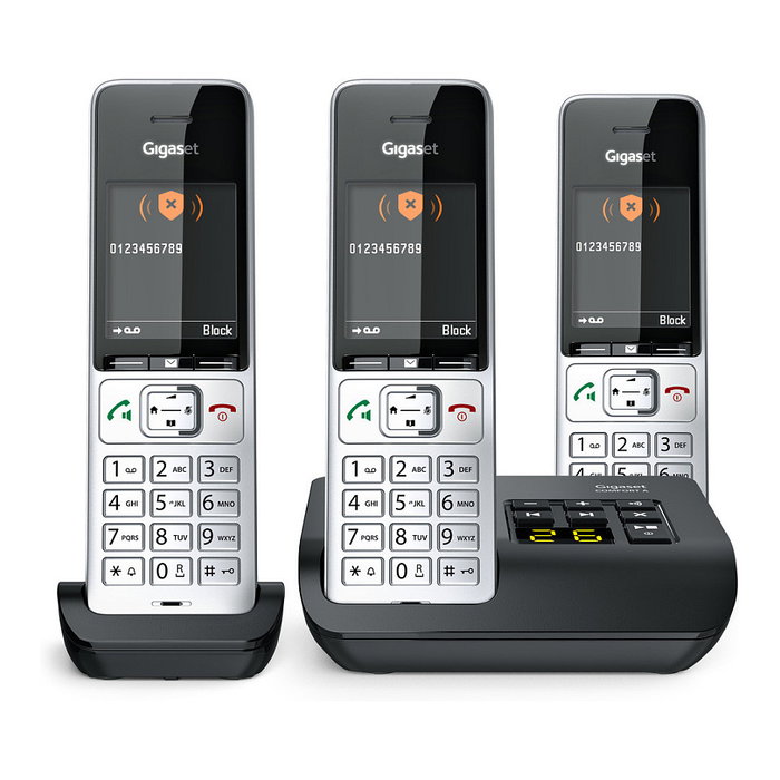 Gigaset COMFORT 500A trio Teléfono DECT/analógico con manos libres y contestador automático, Negro Plata